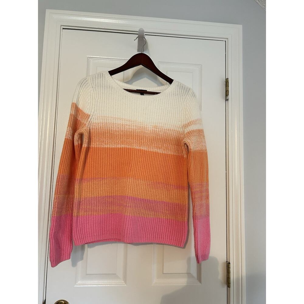 Talbots Ombre Stripe Sweater Small Cotton Blend Knit Pullover Ivory Coral Pink